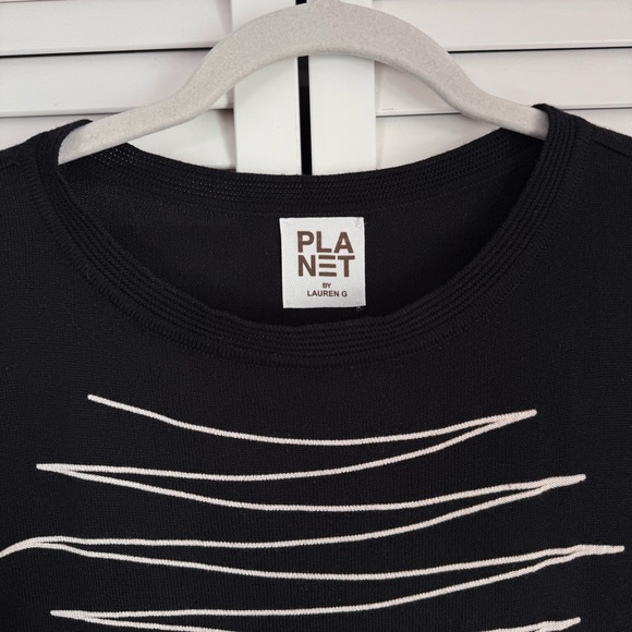 Planet By Lauren G Zig Zag Line Boxy Black Sweater Pima Cotton Modal One Size - Picture 4 of 8